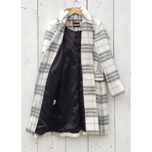 BCBG Maxazria Ivory Grey Plaid Coat Peacoat W Pockets Button Closure Sz XS NEW - Picture 6 of 9